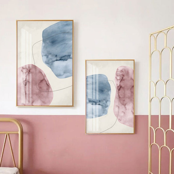 Abstrakt Rosa Blå Marmor Korn Bakgrunn Plakat Utskrifter - Lærret Veggkunst Maleri | Skanto