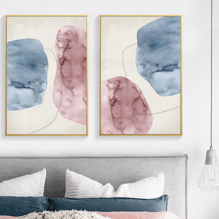 Abstrakt Rosa Blå Marmor Korn Bakgrunn Plakat Utskrifter - Lærret Veggkunst Maleri | Skanto