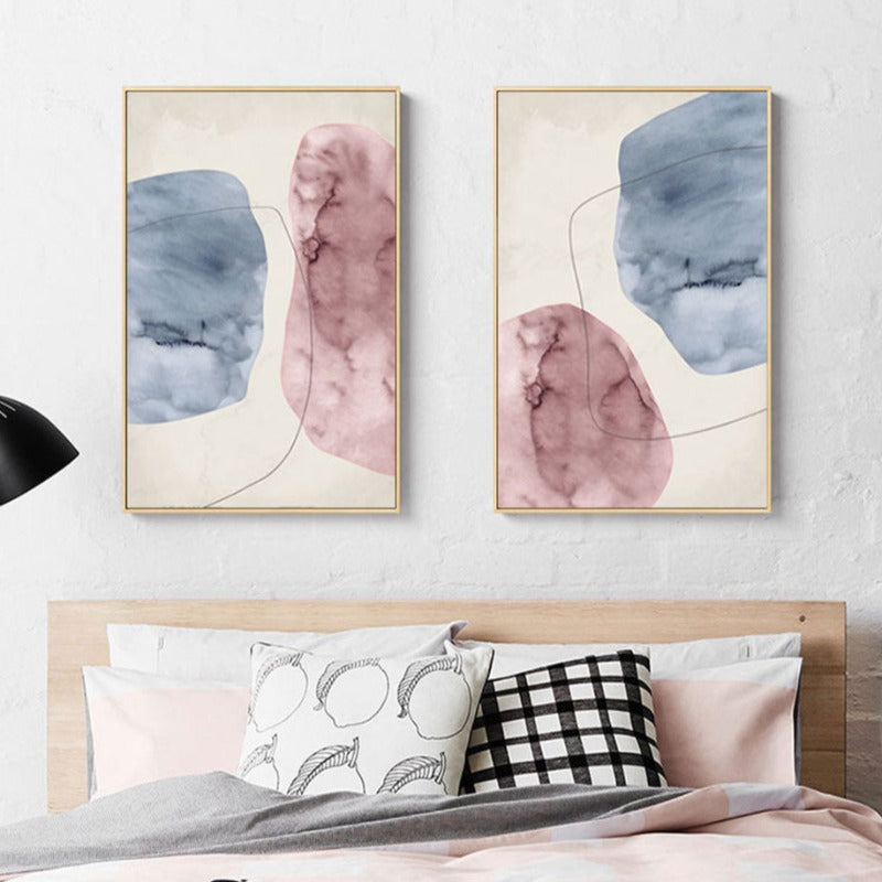 Abstrakt Rosa Blå Marmor Korn Bakgrunn Plakat Utskrifter - Lærret Veggkunst Maleri | Skanto