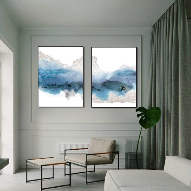 Blå Moderne Kunst - Lerret Veggkunst Maleri | Skanto