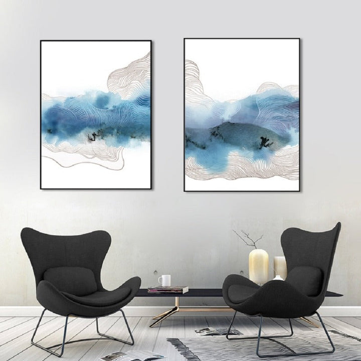 Blå Moderne Kunst - Lerret Veggkunst Maleri | Skanto