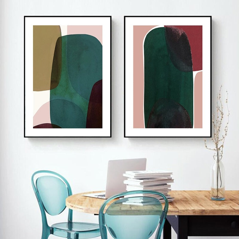 Blå Kunst abstrakt geometrisk trendy - Lerret Veggkunst Maleri | Skanto