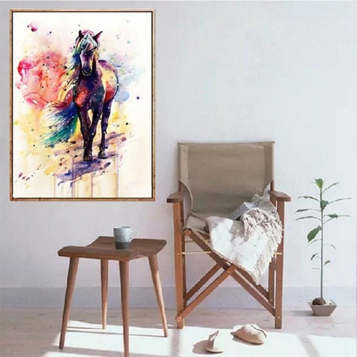 Akvarell hest, fargerik - lerretsmaleri