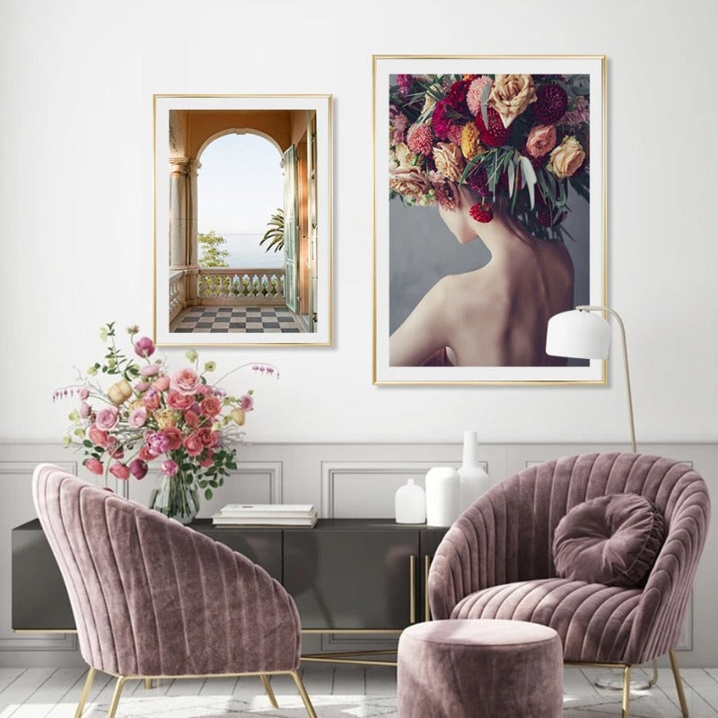 Vakker Malerisk Floralsk Jente Abstrakt - Lerret Veggkunst Maleri | Skanto