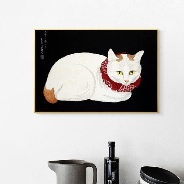 Katt med rød skjerf - lerretbilde
