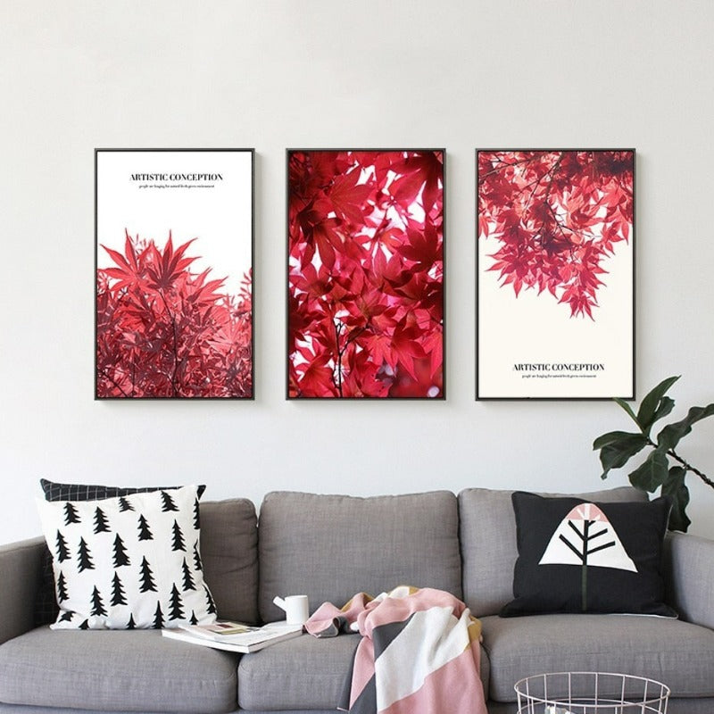 Kunstnerisk plakat med nordisk rødt bladmotiv – lerretsbilde
