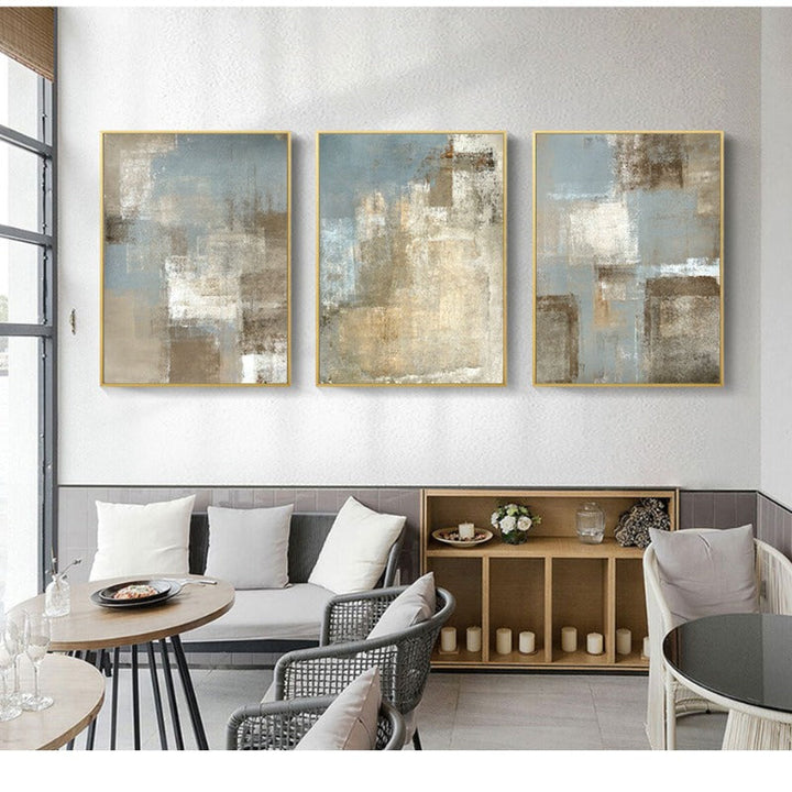 Abstrakt lerretsmaleri i vintagestil i grått og beige