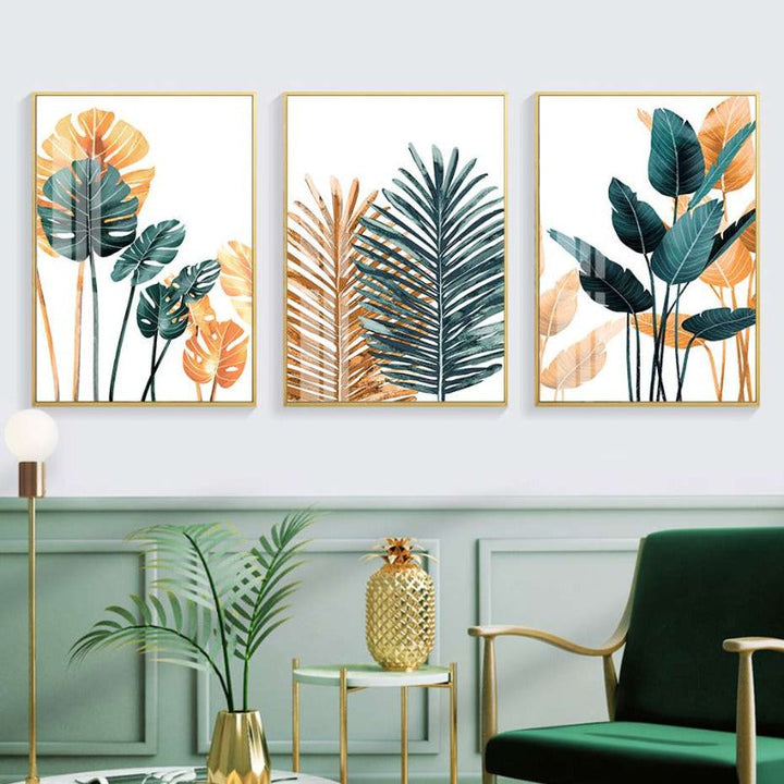 Moderne tropiske planter bladtrykk plakat - lerret veggkunst maleri