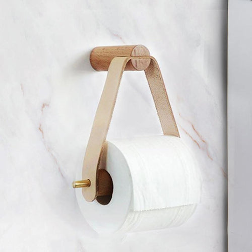 Skanto | Høy-kvalitets Toalettpapirholder | Eik & Fusk Lær | Minimalistisk Bad Design