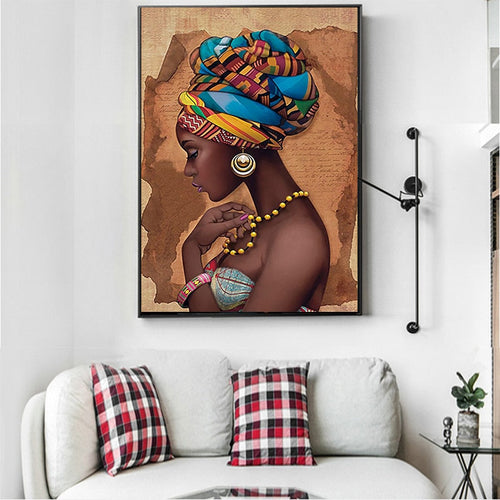 Afrikansk svart kvinne - lerrets veggkunstmaleri | Skanto