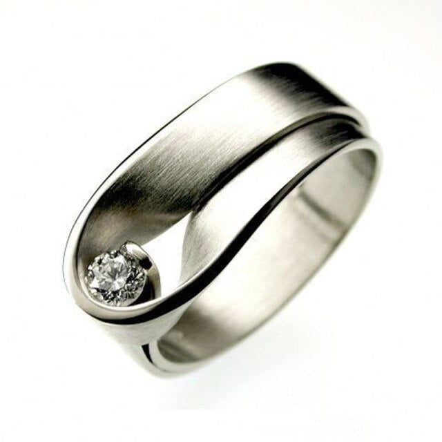 Skanto | Koreansk Ny Design Enkel Chic Sølvfarge Hvit Zirkon Ring for Damer