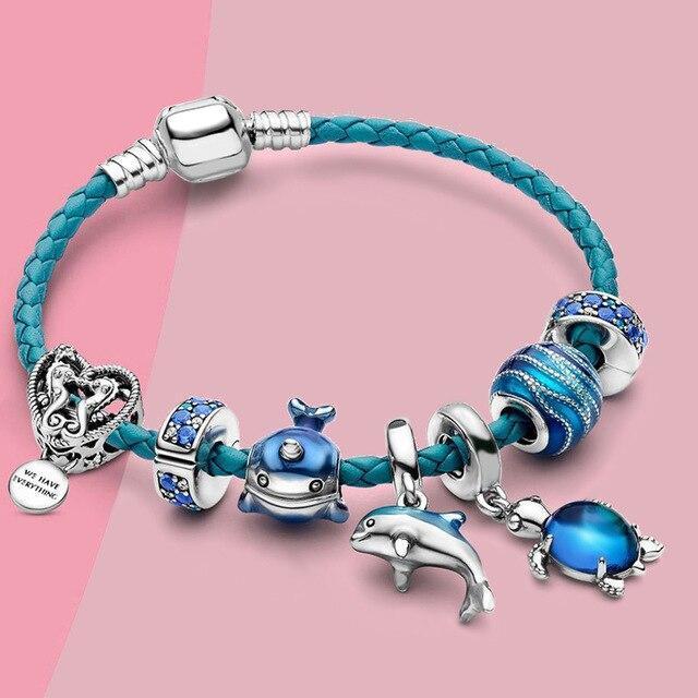 Skanto | Ocean Breeze Armbånd med Charms i Lær og Sølv - Julia