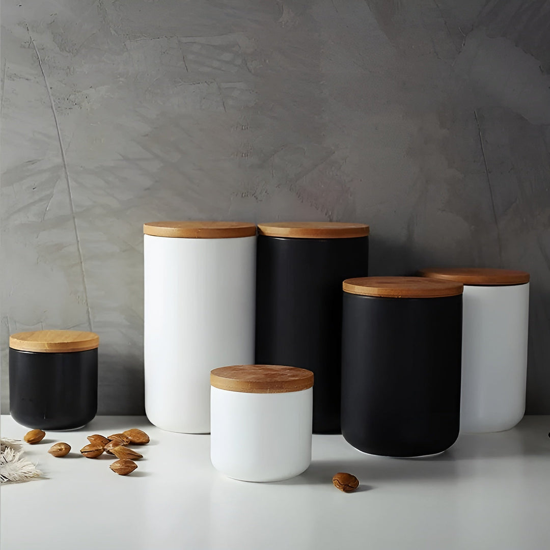 Keramisk oppbevaringsbeholder med bambuslokk – Naturlig design | Frisk oppbevaring til hjemmet