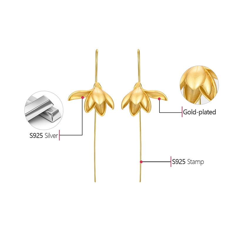 Skanto | 18K Gull Elegant Magnolia Blomst Dangle Øredobber