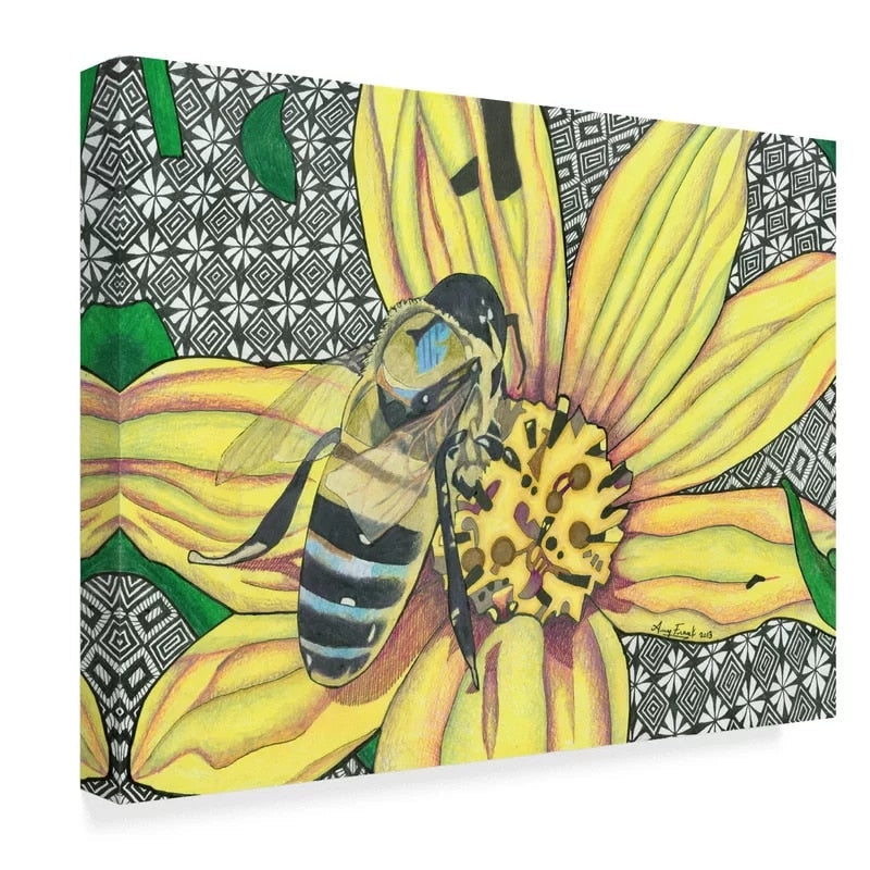 Gul blomst og bie - Lerretsbilde