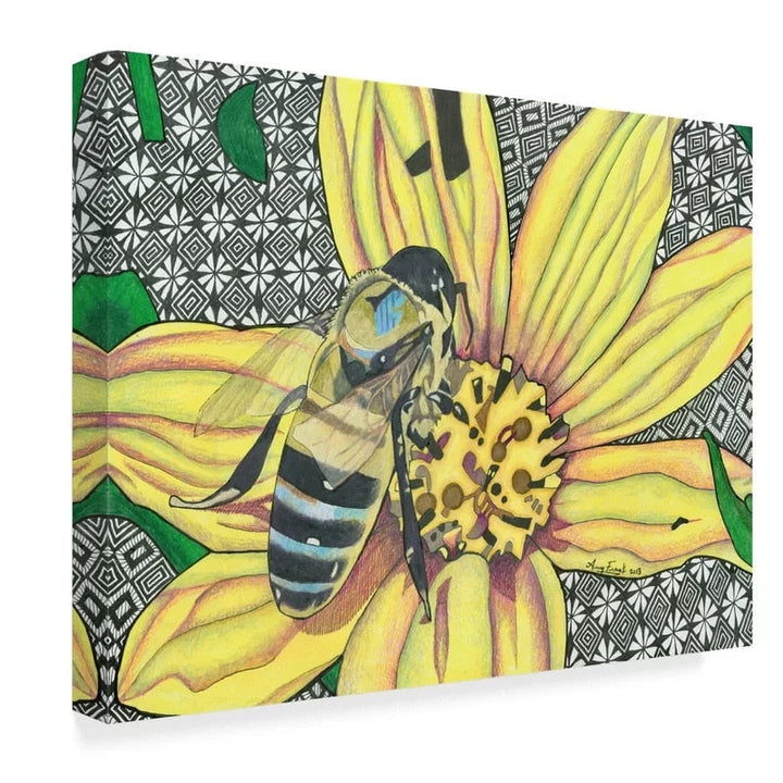 Gul blomst og bie - Lerretsbilde
