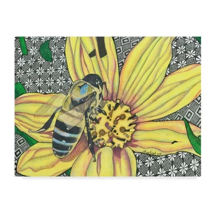 Gul blomst og bie - Lerretsbilde