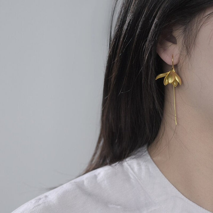 Skanto | 18K Gull Elegant Magnolia Blomst Dangle Øredobber