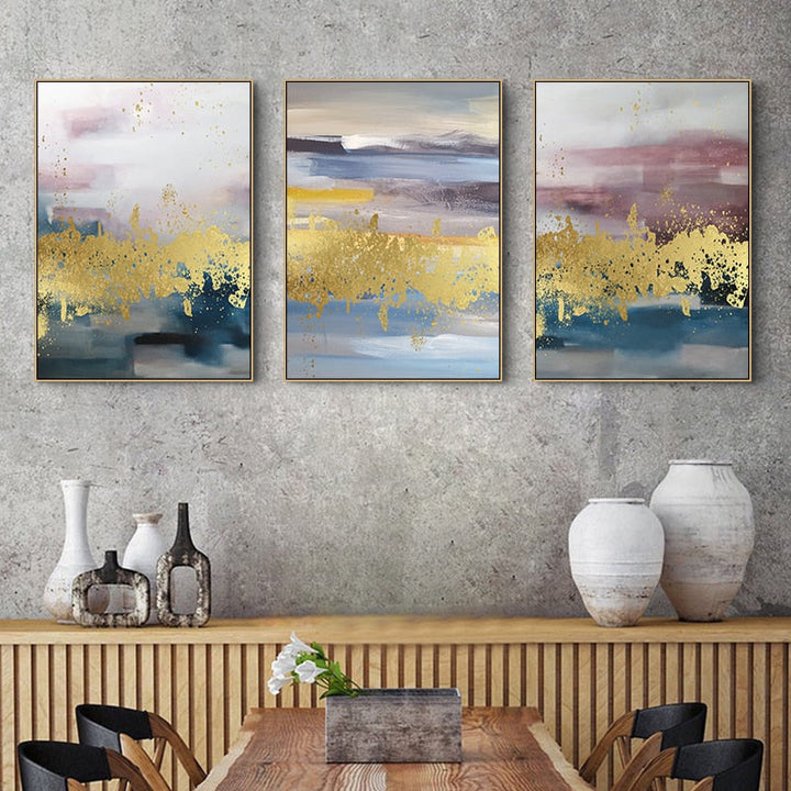 Abstract Golden Landscape - Lærred Veggkunst Maleri | Skanto