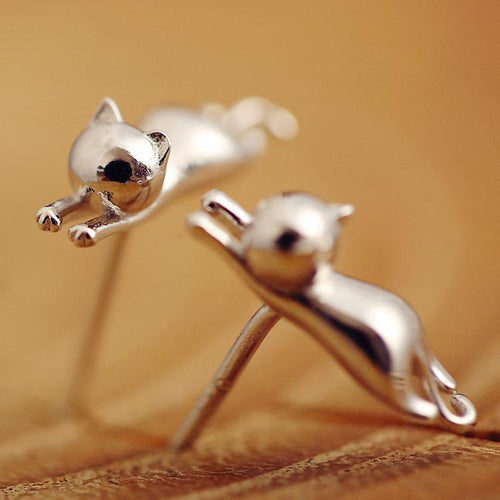 Sterling Silver Katt Øredobber - Stud | Skanto