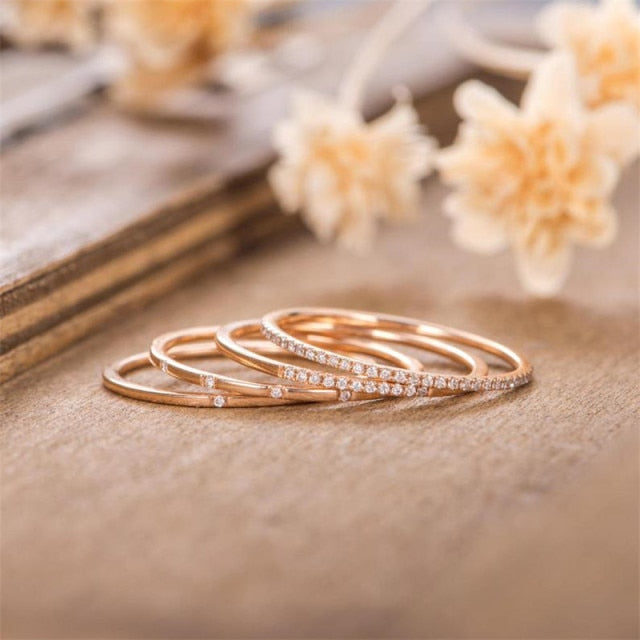 Skanto | Geometrisk Gullfarge Kombinasjon Runde Zirkon Krystall Ringer Sett