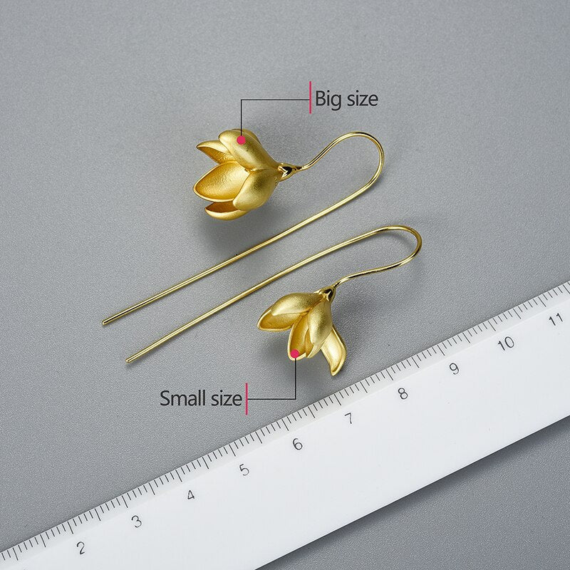Skanto | 18K Gull Elegant Magnolia Blomst Dangle Øredobber