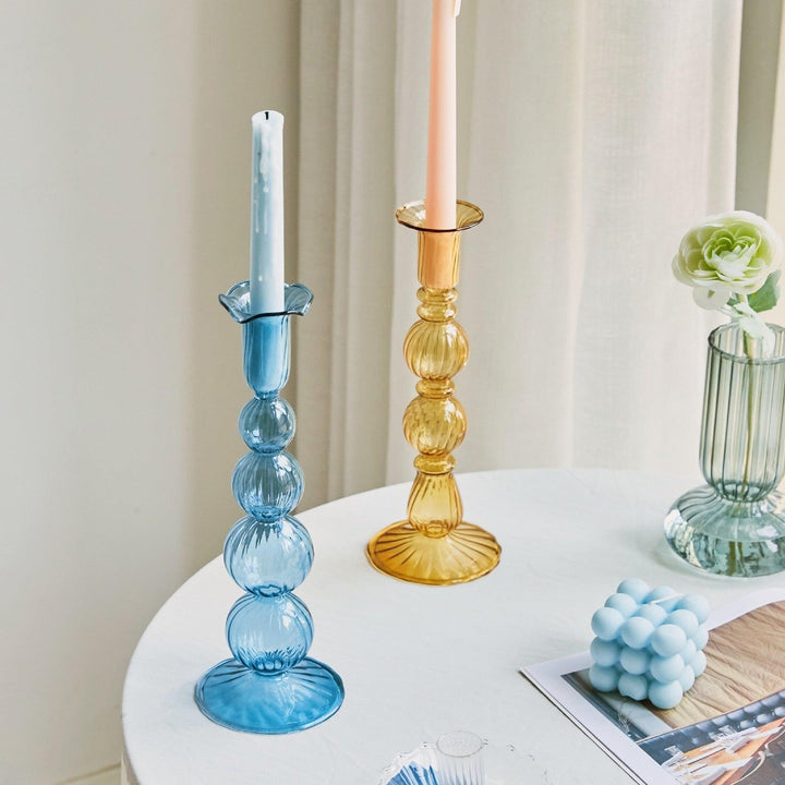 Skanto | GlowCharm Pastel Glass Candle Holder | decorative candle holders | elegant table decor