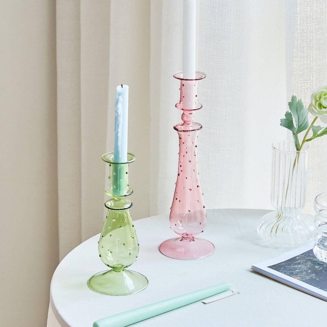 Skanto | GlowCharm Pastel Glass Candle Holder | decorative candle holders | elegant table decor