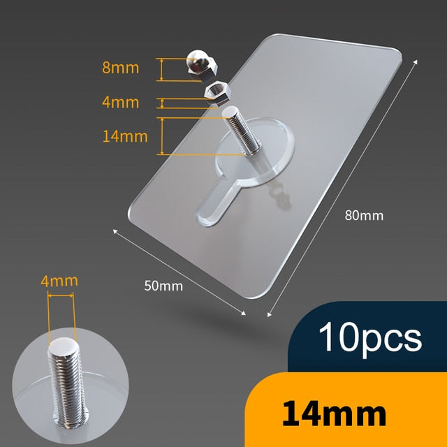 Skanto | 10 Stykker Heavy Duty Punch-Free Gjennomsiktige Klebende Kroker