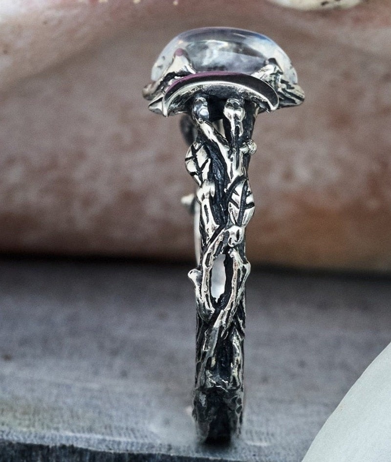 Skanto | Metall Måne Mønster Naturlig Stein Vintage Utskårne Ringer