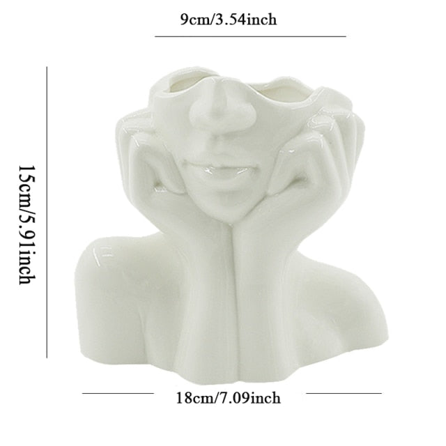 Keramisk Abstrakt Menneske Ansikt Skantoomster Vase | Skanto