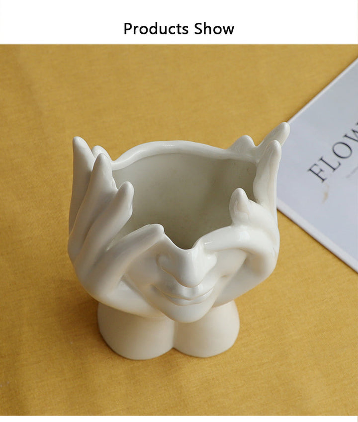 Keramisk Abstrakt Menneske Ansikt Skantoomster Vase | Skanto