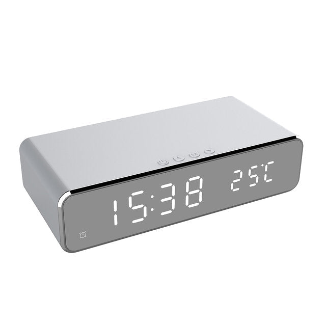 Skanto | Smart Vekkerklokke Lader Stasjon – 2-i-1 Digital Vekkerklokke med Magnetisk Qi Lader