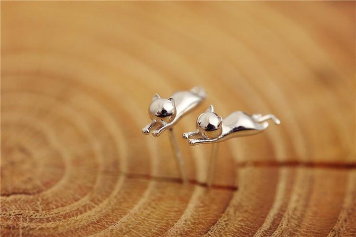 Sterling Silver Cat Earrings - Stud | Skanto