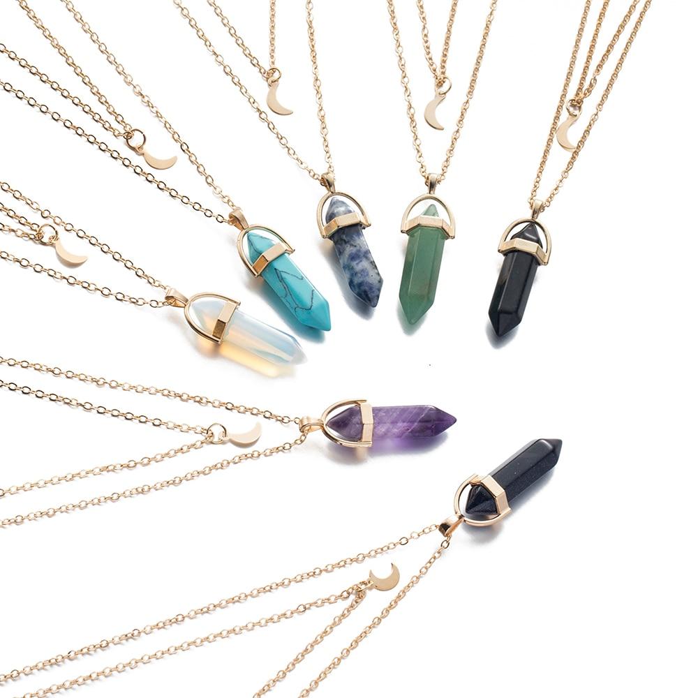 Multi Layered Moon & Crystal Drop Pendant Necklace | Skanto
