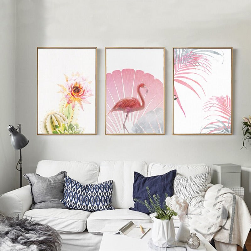 Pink Flamingo Flowers Jente - Lerret Veggkunst Maleri
