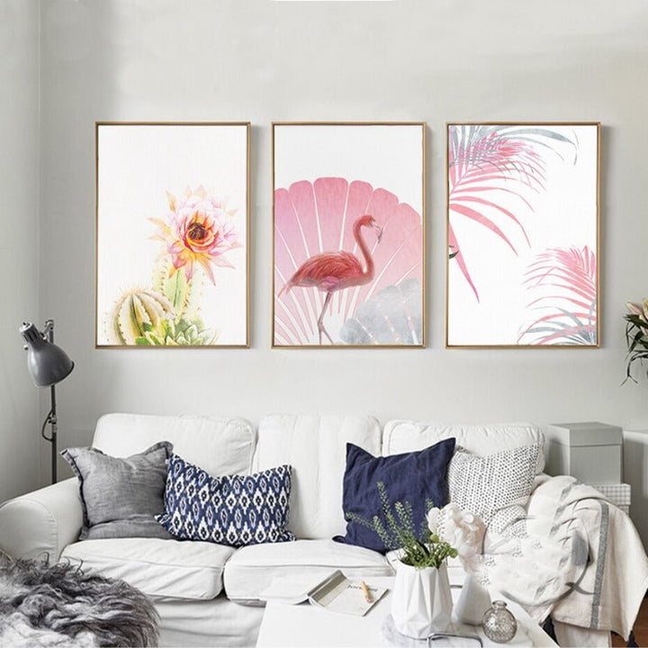 Pink Flamingo Flowers Jente - Lerret Veggkunst Maleri