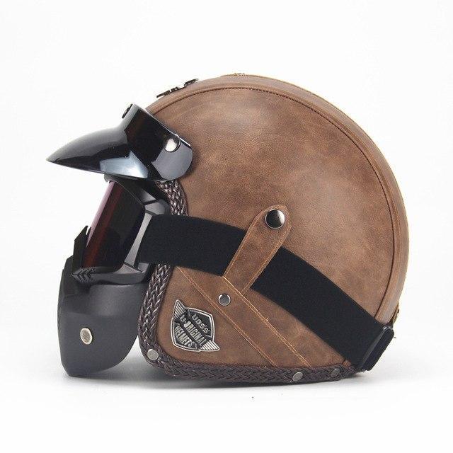 Skanto | Retro Vintage Motorsykkelhjelm Åpen Ansikt Med Brillemaske