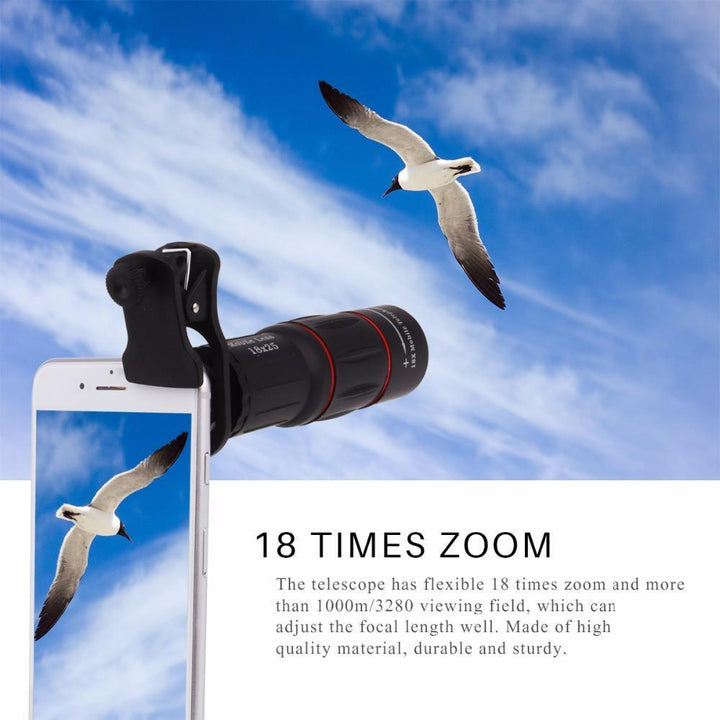 Skanto | 18X Zoom Teleskop Mobil Linse med Stativ Klemme For iPhone og Samsung Android - 1000m 3280ft