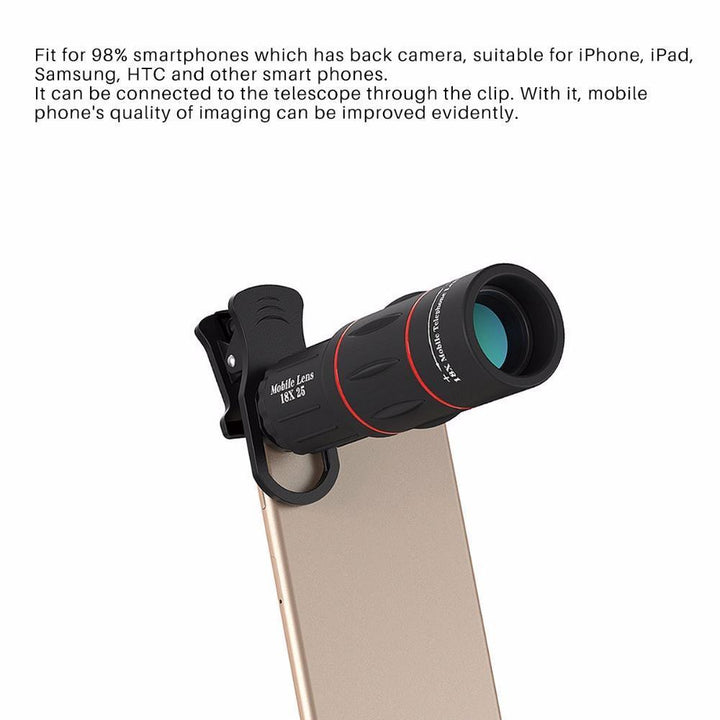 Skanto | 18X Zoom Teleskop Mobil Linse med Stativ Klemme For iPhone og Samsung Android - 1000m 3280ft