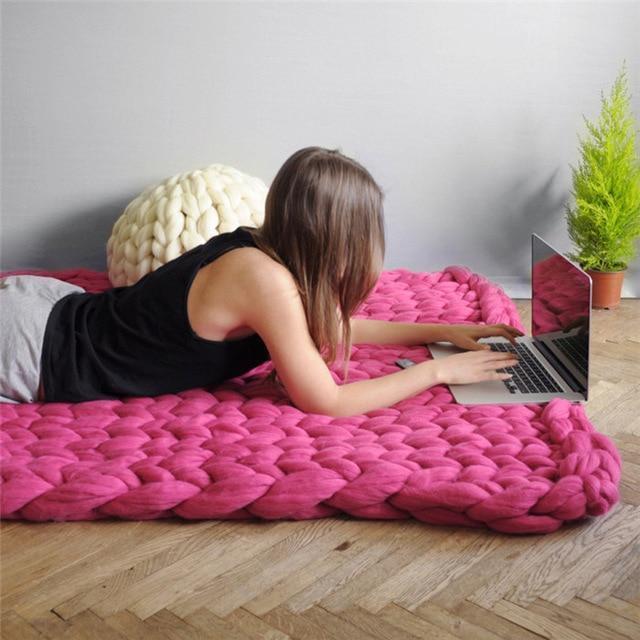Skanto | Håndlaget Chunky Strikket Teppet Komfortabelt & Varmt - 80 x100 cm