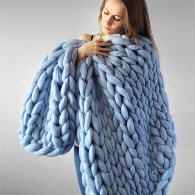Skanto | Håndlaget Chunky Strikket Teppet Komfortabelt & Varmt - 80 x100 cm