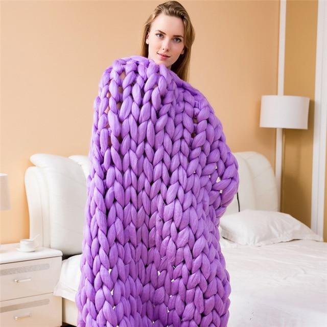 Skanto | Håndlaget Chunky Strikket Teppet Komfortabelt & Varmt - 80 x100 cm