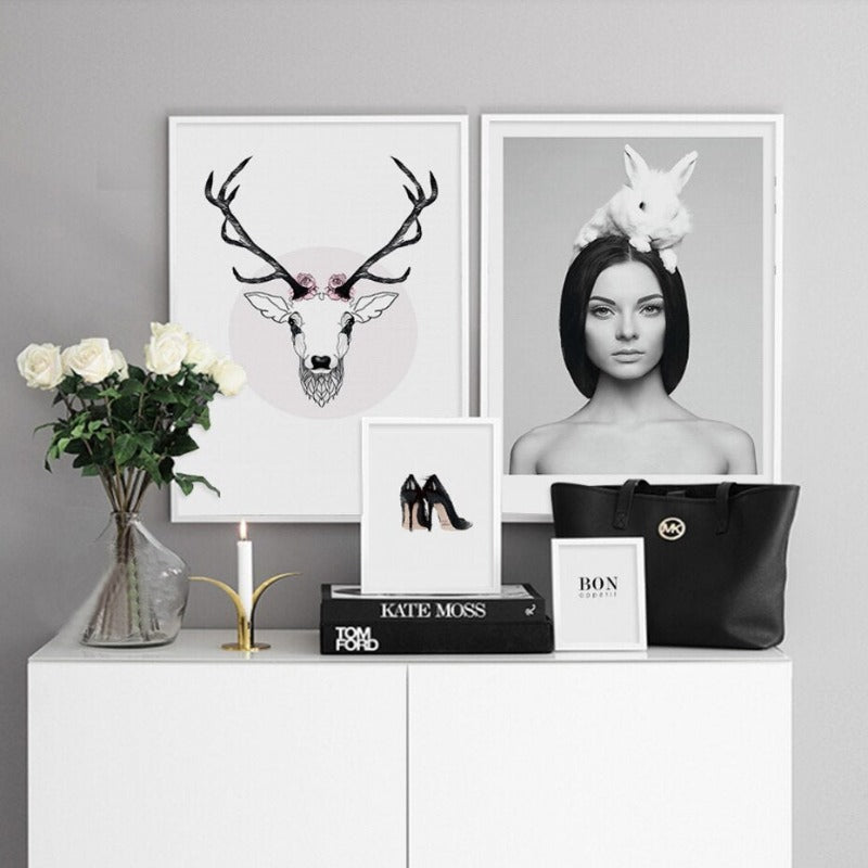 Deer Plakat & Print Schwarze Vegg - Lerret Veggkunst Maleri