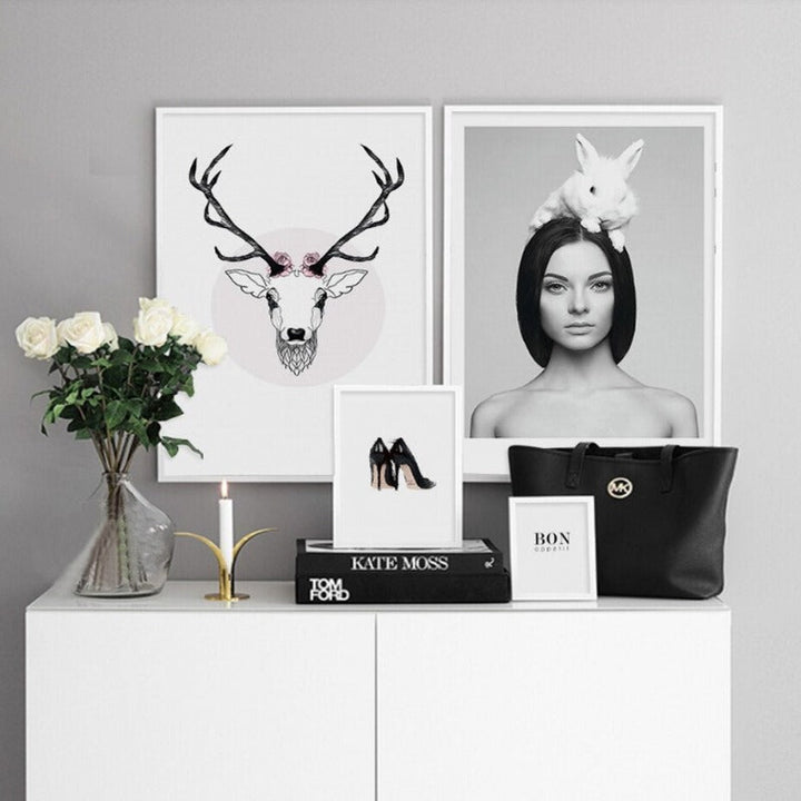Deer Plakat & Print Schwarze Vegg - Lerret Veggkunst Maleri