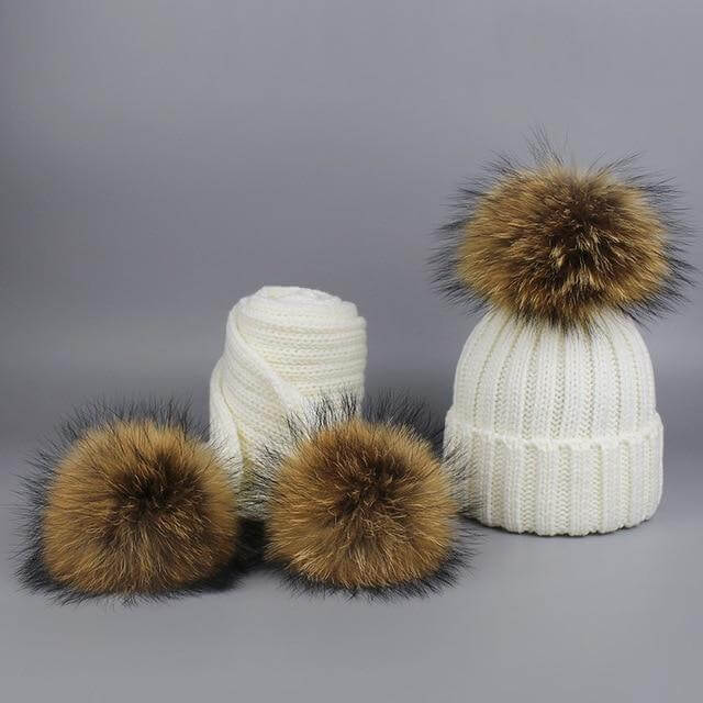 Skanto | Varm strikket pelshatt sjal sett