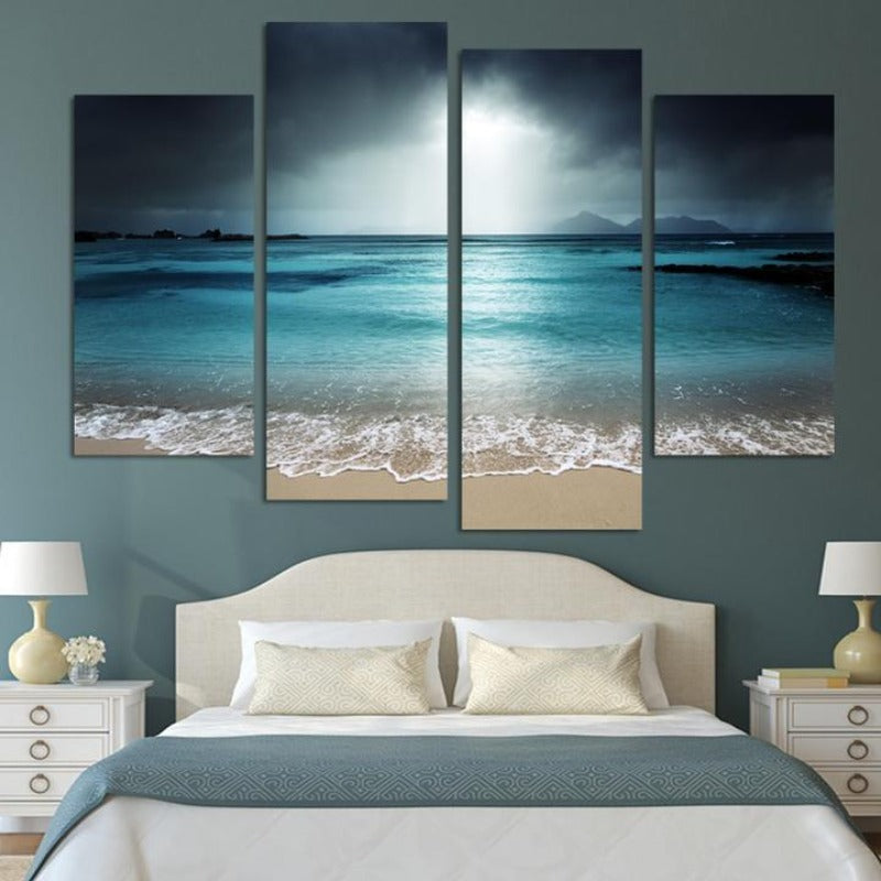 Heaven Ocean - 4 deler lerret veggkunst maleri: Beroligende strandscene