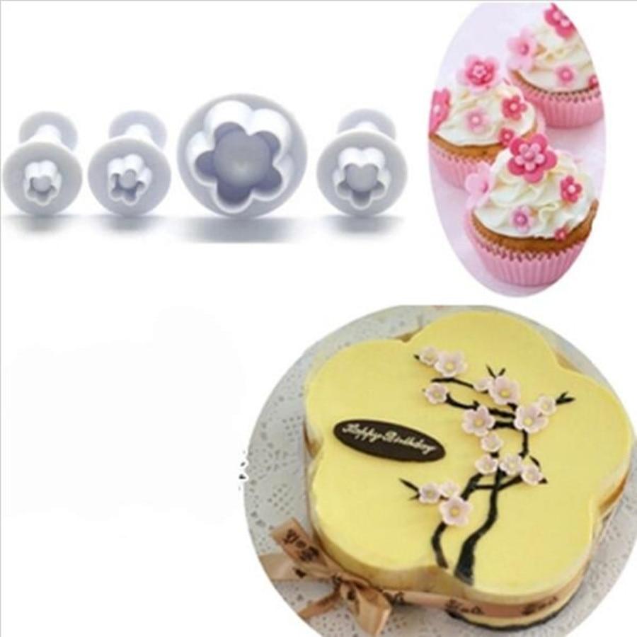 4-delt sett - Plomme blomst form kake dekorering verktøy | Skanto
