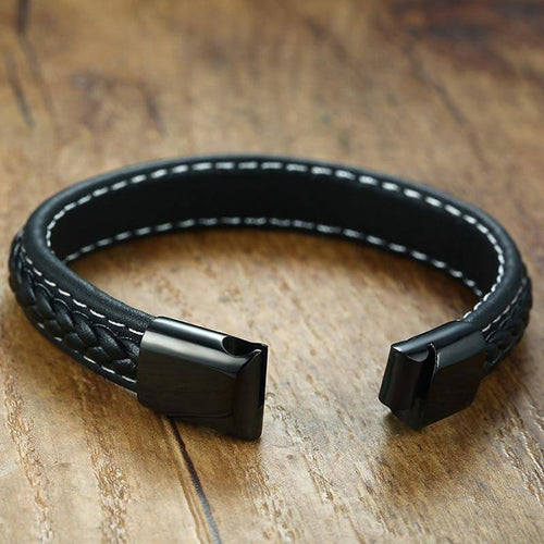 Skanto | Herre Diabetisk Medisinsk Advarsel ID Armbånd - Sytt Svart Skinn - For Type 1 og Type 2 Diabetes