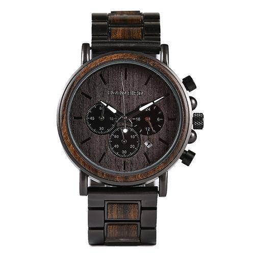 Skanto | Tre og Rustfritt Stål Treklokke m/ Luminous Hender Herre Quartz Klokke